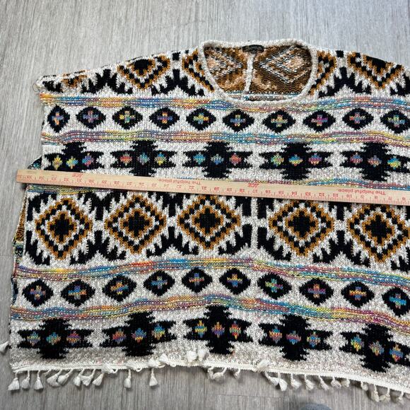 BACIANO by Bacci Aztec Poncho Fringe Colorful Southwestern Rainbow Knit - Picture 2 of 6